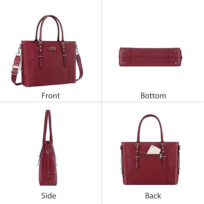 MOSISO Laptop Bag for Women, Waterproof Vintage PU Leather Briefcase Shoulder Computer Laptop Tote Bag for Office Work