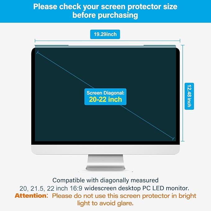 MOSISO 20-22 inch Computer Blue Light Blocking Screen Protector Anti-UV Eye Protection Filter Film Panel for Diagonal 20,21.5,22 inch 16:9 Widescreen Desktop PC LED Monitor(19.29 x 12.48 inch/L x W)