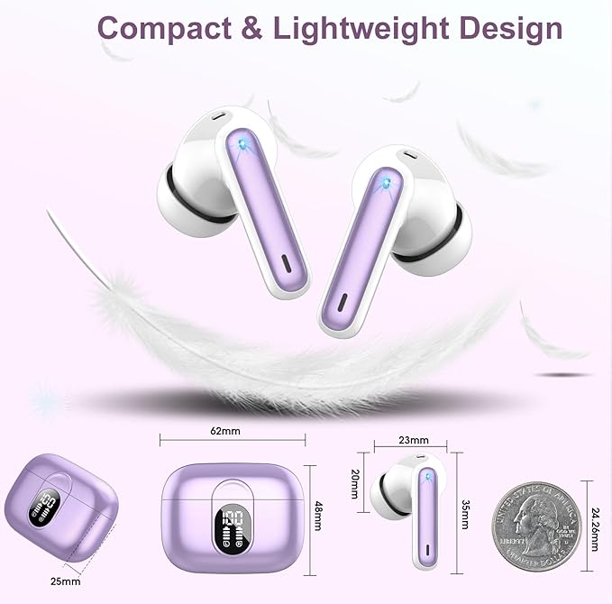 2025 Bluetooth 5.3 Headphones Wireless Earbuds HiFi Stereo, 40H Playtime in-Ear Earbud, Bluetooth Earbuds with LED Power Display, IP7 Waterproof Wireless Earphones Sport Headset for Android iOS