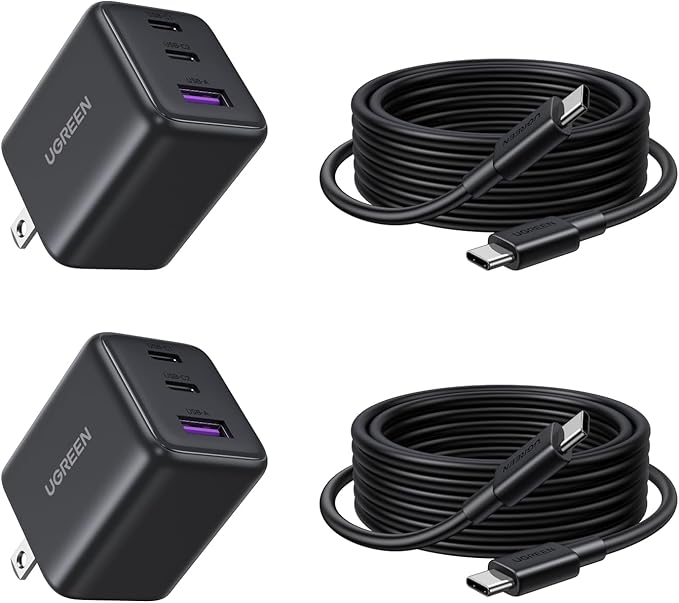 UGREEN 2 Pack 30W Charger for iPhone 17 Fast Charging, 3 Port GaN Charger Block with 6.6ft USB-C Cable for iPhone 17/Air/16/15/14, Galaxy S25/S24/S23, Pixel 10/9/8/7, iPad and More, Matt Black