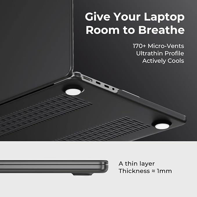 EooCoo Case Compatible with MacBook Pro 14 inch M5 2026-2021 M4 M3 M2 M1 Pro/Max Chip, Matte Grip, Bump-Resistant, Hard Shell Cases with Keyboard Cover, Screen Protector - Space Black