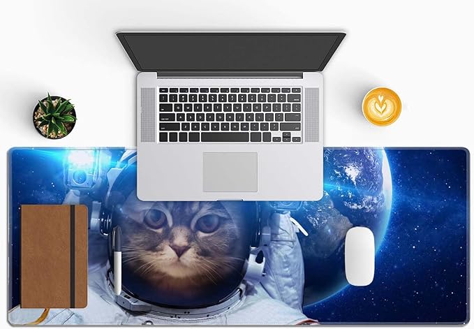 Astronaut Cat Nebula Galaxy Outer Space Gaming Mouse Pad XL Extended Large Desk Mat Big Mousepad Non-Slip Rubber Base Stitched Edge Long Desk Pad for Desktop PC Computer Gamer,31.5×11.8 Inch