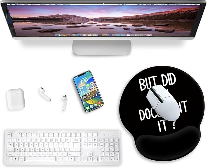 Blusabaca Funny Mouse Pad with Wrist Rest, Ergonomic Mouse Pads Wrist Support for Desk, Gaming Mousepad for Wireless Mouse Work Desk Accessories Office Supplies Decor But Did You Document It Black