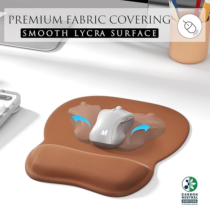 MROCO Ergonomic Mouse Pad with Gel Wrist Rest, Smooth Wrist Support Surface, Non-Slip PU Base for Pain Relief, Comfortable Mousepad for Computer, Laptop, Office & Home, 9.4 x 8.1 in, Coffee Brown