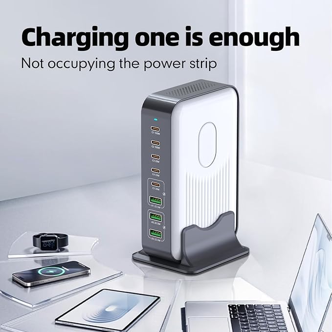 8 Ports USB C Fast Charger Block, Chagring Station Dual 100W PD PPS HUB for Multiple Devices, Laptop Adapter Compatible with MacBook Pro/Air iPad iPhone Pro Max
