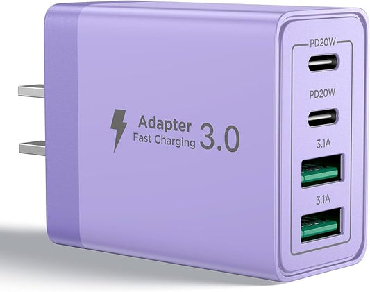 USB C Wall Charger, 40W 4-Port Fast USB C Charger Block Dual Port PD + QC Wall Plug Multiport Type C Charging Block for iPhone 17 16 15 14 13 12 11 Pro Max XS XR 8, iPad, Samsung Phone, Tablet