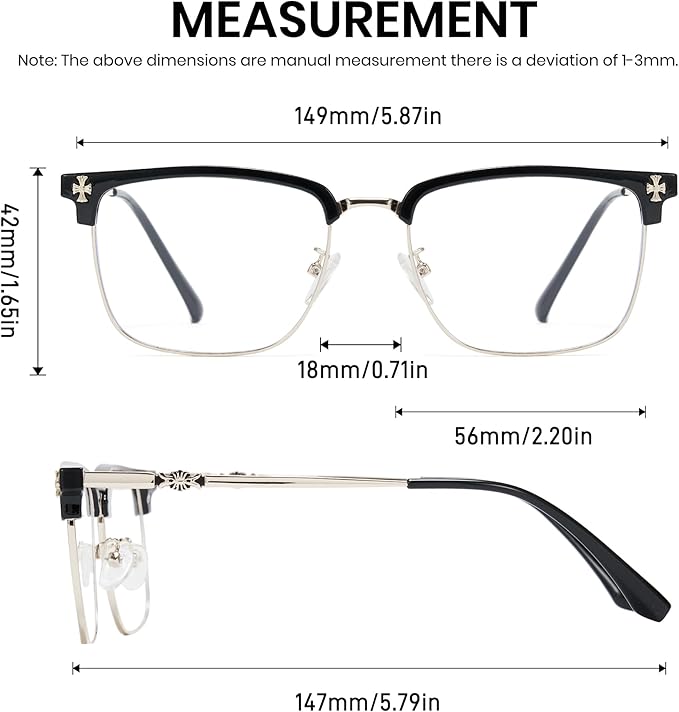 Cyxus Retro Blue Light Glasses Men - Square TR90 Metal Blowline Frame Stylish Trendy for Computer Daily Work 8252