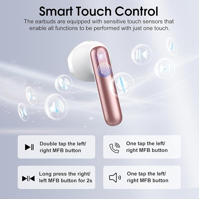 Wireless Earbuds, Bluetooth 5.4 Headphones with 3D Bass Stereo, 40H In-Ear Buds with 4 ENC Noise Cancelling Mic, Ultralight Bluetooth Earbuds USB-C LED, IP7 Waterproof Earphones for Android iOS, Rose