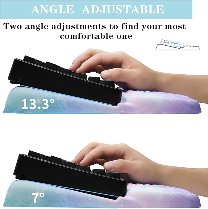 Ergonomic Keyboard Stand with Wrist Rest, Computer Wrist Support Pad, Tilted Keyboard Riser Holder Lift Tray with Wrist Pad, Easy Typing, Comfy Soft Memory Foam Desk Cushion for Office