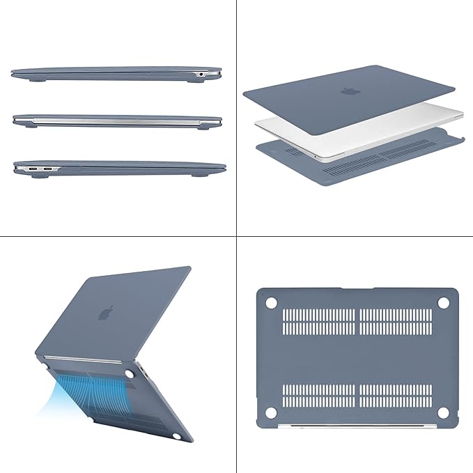 MOSISO Compatible with MacBook Air 13 inch Case M1 Chip 2021-2018 Release A2337 A2179 A1932, Plastic Hard Shell&Keyboard Cover&Screen Film&Storage Bag for MacBook Air 13.3 inch Case, Haze Blue
