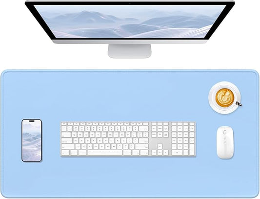 Hsurbtra Desk Pad, 32" x 16" Premium-Textured Desk Mat, Stitched Edge Anti-Slip Waterproof Rubber Mouse Pad, L Extended Computer Mat for Office Gaming Laptop Keyboard Sky Blue