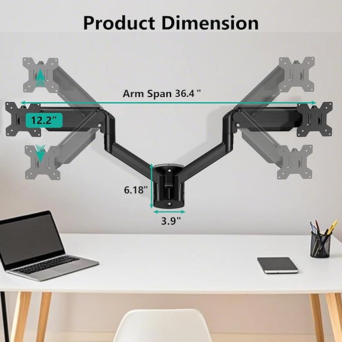 WALI Dual Monitor Wall Mount for 17 to 32 inch Screens, Monitor Wall Mounts for 2 Monitors, Holds up to 22 lbs, Fully Adjustable Monitor Arm,75x75/100x100 VESA Wall Mount (GSWM002), Black