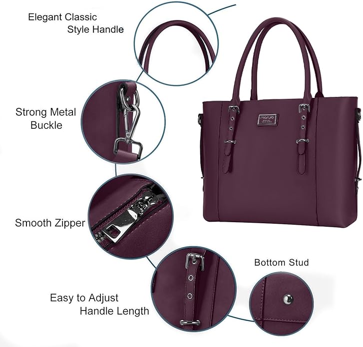 MOSISO Laptop Bag for Women, Waterproof Vintage PU Leather Briefcase Shoulder Computer Laptop Tote Bag for Office Work