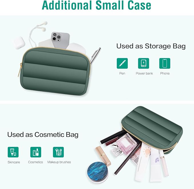 MOSISO Laptop Case 13.3 inch,13-13.3 inch Puffy Laptop Sleeve Compatible with MacBook Air 13.6 M5 M4 M3 M2 M1/Neo/Pro 13/14,HP Dell ASUS Lenovo,Polyester Horizontal Bag with Small Case,Emerald Green