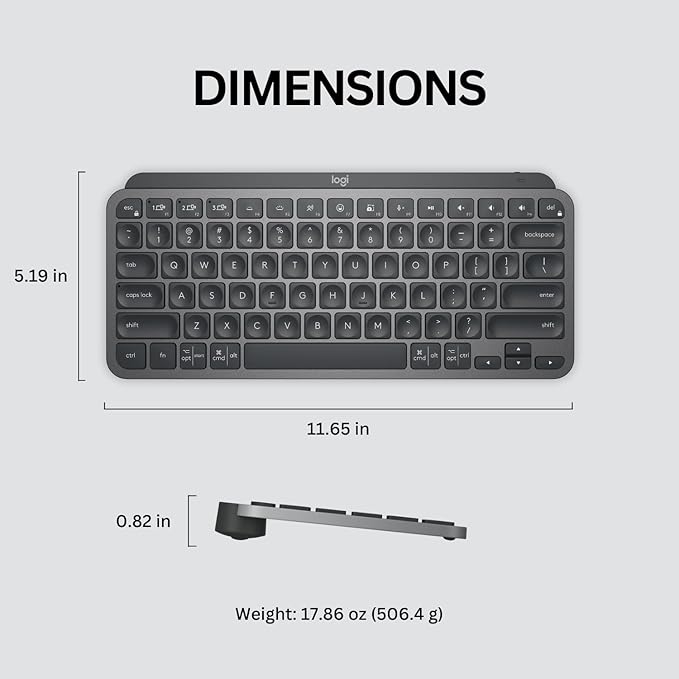 Logitech MX Keys Mini Minimalist Wireless Illuminated Keyboard, Compact, Bluetooth, Backlit, USB-C, Compatible with Apple macOS, iOS, Windows, Linux, Android, Metal Build - Graphite