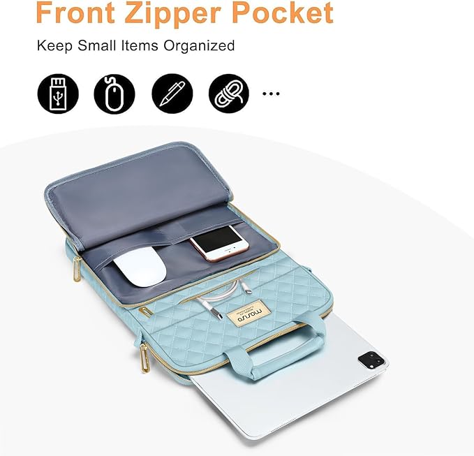 MOSISO 9-11 inch Tablet Sleeve Bag for iPad A16 2025, iPad Air 11 inch M3 M2, iPad Pro 11 M4, iPad 10/9/8/7th, Galaxy Tab A9+/S9/S8/Plus 11, Square Quilted Carrying Case with 2 Pockets, Ice Blue
