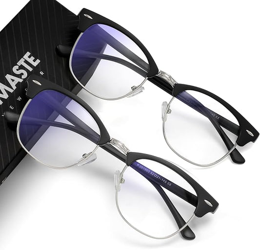 Blue Light Blocking Glasses Vintage Half Frame UV Clear Lens Anti Eyestrain Computer Gaming Glasses for Women Men(P58)