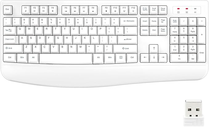 EDJO Wireless Keyboard, 2.4G Ergonomic Full Size Wireless Computer Keyboard with Wrist Rest for Windows, Mac OS Desktop/Laptop/PC White