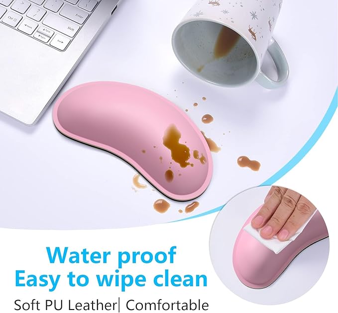 Dapesuom Mouse Wrist Rest, Ergonomic Memory Foam Mouse Wrist for Computer Desk Mats Support, PU Leather Hand Rest Pad Cushion for Gaming, Laptop, Men, Women, Pain Relief & Easy Typing, Rose Pink