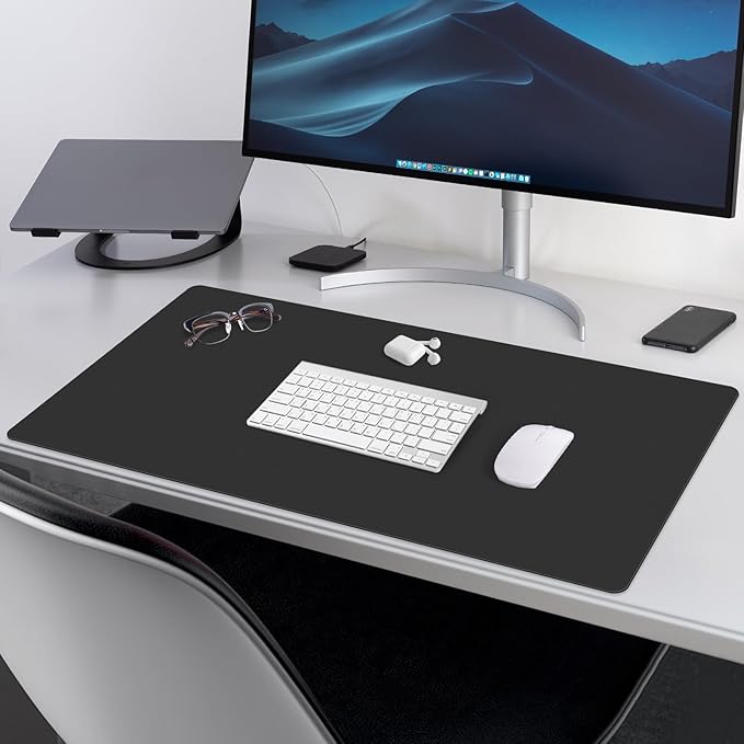 Large Office Leather Desk Mat, Large Mouse and Keyboard Pad, Laptop Pad, Desktop Protector(Black, 31.5 in. x 15.7 in.)