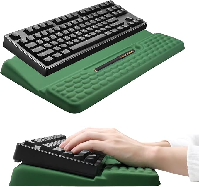 Ergonomic Keyboard Stand with Wrist Rest, Computer Wrist Support Pad, Tilted Keyboard Riser Holder Lift Tray with Wrist Pad, Easy Typing, Comfy Soft Memory Foam Desk Cushion for Office (03- Green)