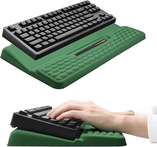 Ergonomic Keyboard Stand with Wrist Rest, Computer Wrist Support Pad, Tilted Keyboard Riser Holder Lift Tray with Wrist Pad, Easy Typing, Comfy Soft Memory Foam Desk Cushion for Office (03- Green)