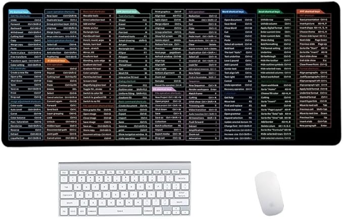 Quick Key Keyboard Mouse Pad, Non-Slip Desk Mat with Office Software Shortcuts Pattern, Upgraded Extended Large Rubber Base Mice Smooth Cloth Mouse Pad Desk Mat