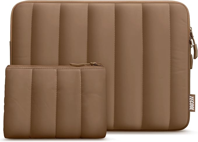 TECCOL Puffy Laptop Case 15.6 inch,15.6 inch Laptop Sleeve for 15-15.6" Lenovo Thinkpad Ideapad HP Acer Asus Dell Chromebook,Protective Waterproof Sleeve 15 inch Notebook Bag with Small Case,Brown