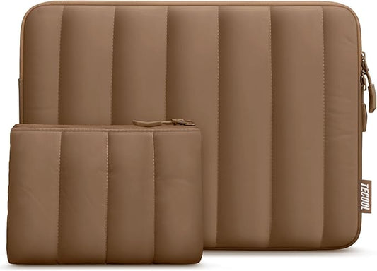 TECOOL Puffy Laptop Case 13.3 inch,13-13.3 inch Laptop Sleeve for MacBook Air 13 inch M5(2026) M4 M3 M2 M1,Macbook Neo 13 A18, Mac Pro 13/Mac Pro 14 M5 Waterproof Notebook Sleeve with Small Case,Brown