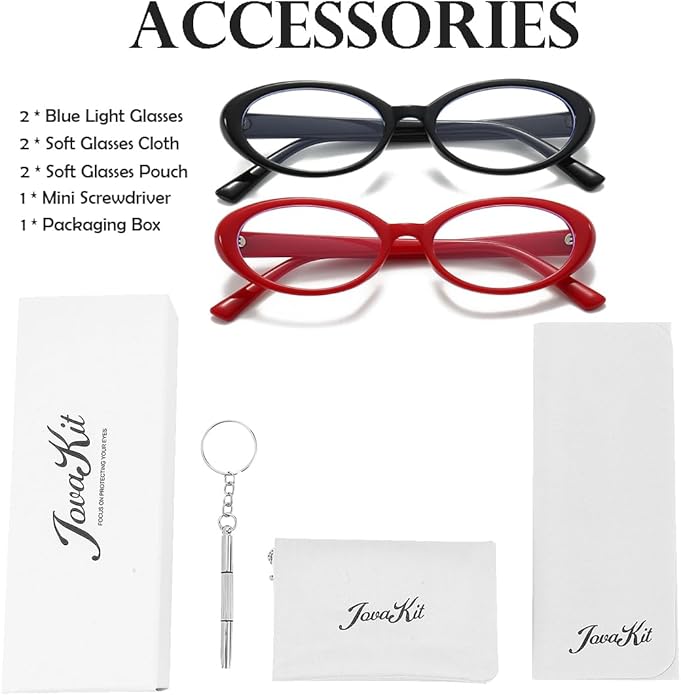 JOVAKIT Oval Blue Light Blocking Glasses for Women Men Vintage Fashion Small 90s Retro Oval Frame Style Eyeglasses