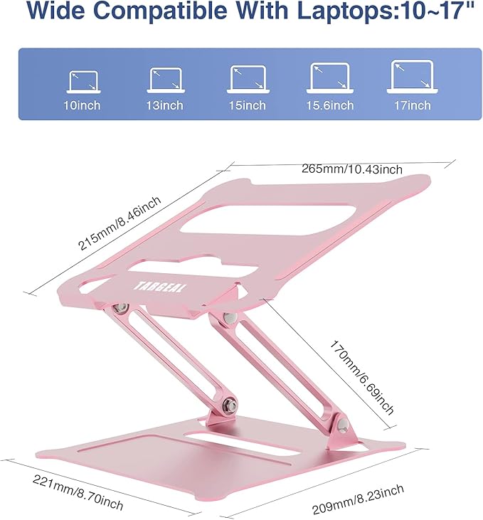 Adjustable Laptop Riser, Multi-Angle Stand with Heat-Vent for Mac, Notebook, Lenovo KT1-Rose