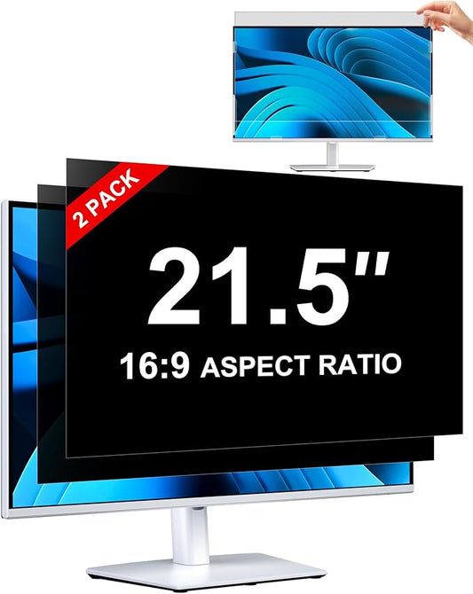 [2-Pack] Privacy Screen For Computer Monitor, 21.5-Inch 16:9 Aspect Ratio; Anti Spy/Bule Light/Glare And Eye Protection, 2 Install Ways Removable For Office, Airport, Cafe And Other Public Area; Diagonal 21.5 Inches, Width 18.74 Inches, Height 10.54 In...
