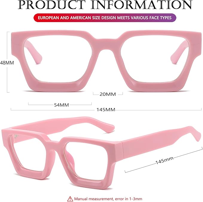AIEYEZO Square Thick Frame Glasses for Women Men Fashion Blue Light Glasses Trendy Chic Computer Eyeglasses
