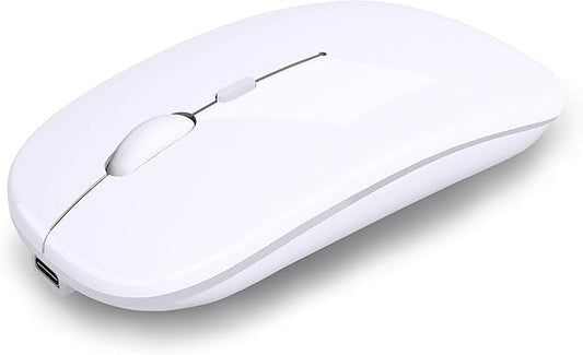 Wireless Bluetooth Mouse Rechargeable Laptop Mice Use Portable(Bluetooth5.2 and USB 2.4G) Dual Mode Connection Silent Slim Computer Mouse for Laptop/iPad Tablet/Apple MacBook/PC(Bright White)