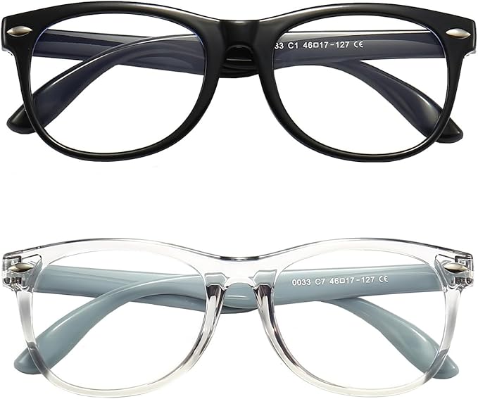 FANNYGO 2 Pack kids Blue Light Blocking Glasses For Girls And Boys Computer Blue Light Blocking Glasses For Age 3-11 (Black + Light gray)