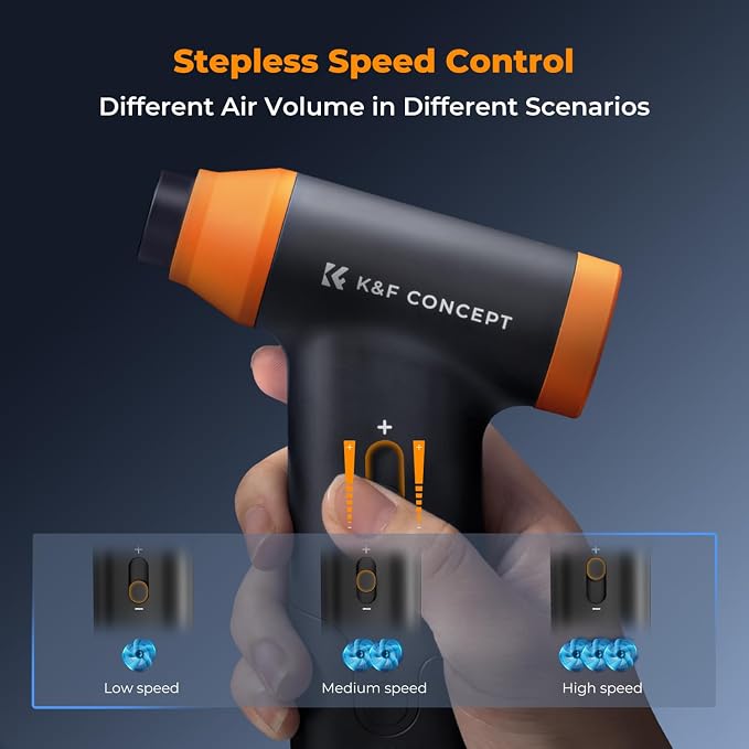 K&F Concept BS200 Blower & Suction 2 in 1 Compressed Air Duster, 150000RPM Super Power Electric Air Duster, Stepless Speed Regulation, Portable Dust Blower for Computer, Keyboard, House, Outdoor, Car - Image 5