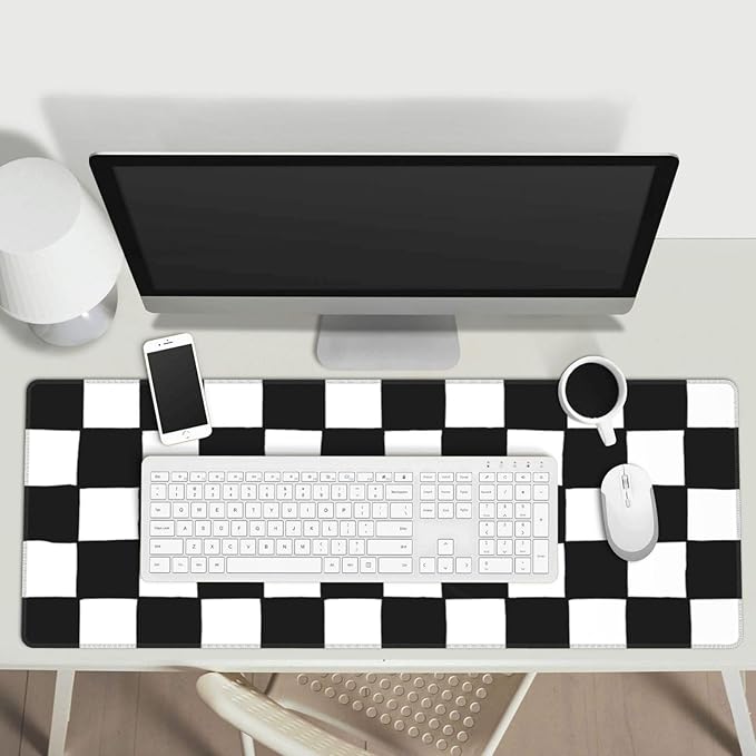 Checkered Black White Gaming Mouse Pad Desk Mat for Home and Office, Large Mousepad Extended Keyboard Pad Stitched Edge Accessories Decor