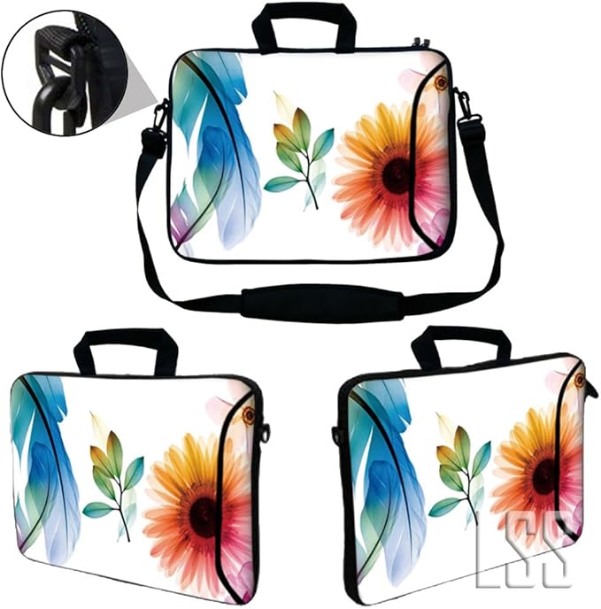 LSS 17 17.3 inch Laptop Sleeve Bag Compatible with Acer, Asus, HP, Sony, and More | Carrying Case Pouch w/Handle & Adjustable Shoulder Strap,Daisy Flower Leaves Floral