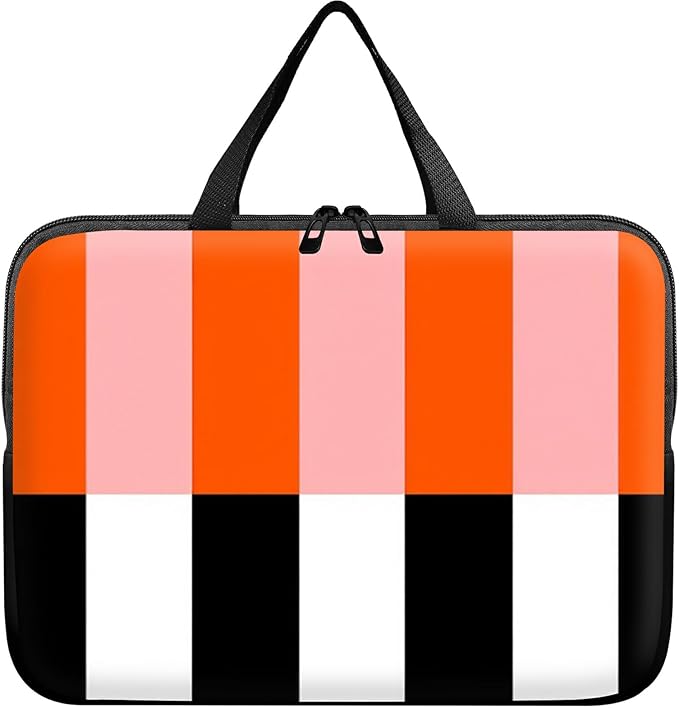 Laptop Sleeve Case Bag 15 inch, Orange Black White Stripes Slim Carrying Case Handbag Travel Laptop Bag for 15 inch MacBook Air M3/M2/15 Pro/Surface Laptop 7/6/5/4/3/ Dell XPS 15 Plus