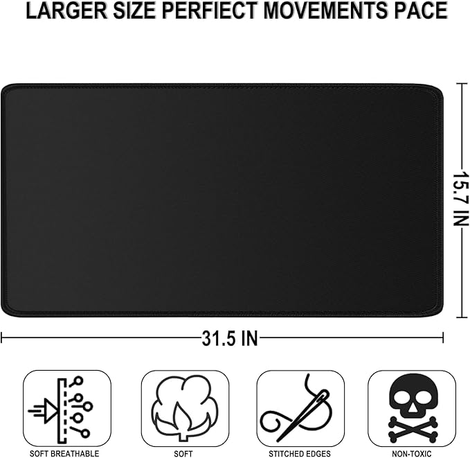 Large Gaming Mouse Pad, 31.5" x15.7" Large Extended Desk Mat with Superior Micro-Weave Cloth, Water Resist Keyboard Mousepad with Non-Slip Base, Laptop Desk Pad for Office Home Gaming, Black
