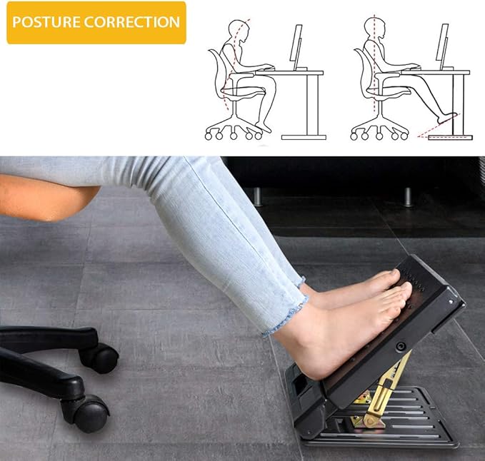 Adjustable Foot Rest for Under Desk at Work, Comfortable Footrest with 4-Level Height Adjustment, Ergonomic Leg Rest for Office Gaming Chair, Black Foot Stool with Removable Soft Pad