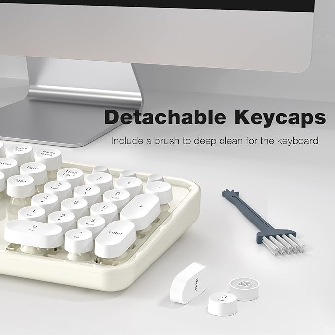 Wireless Keyboard and Mouse, Typewriter Full Size Keyboard with Number Pad and 2 in 1 USB Connected Mouse for Windows 7/8/10, Laptop, Desktop, PC, Computer (Off-White)