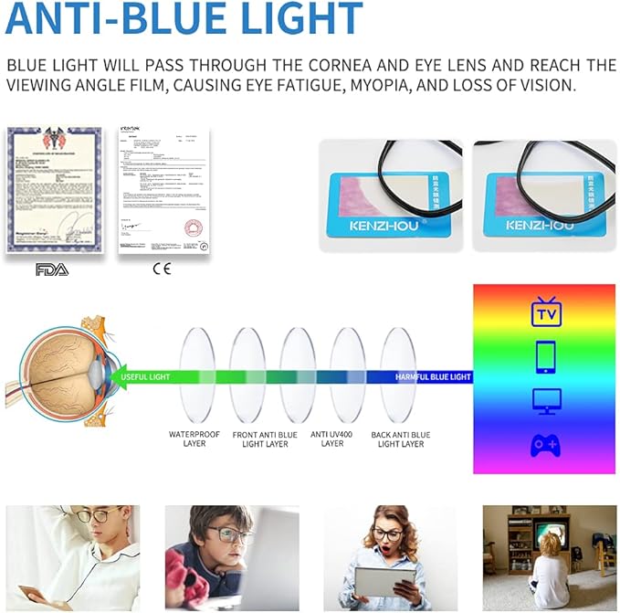 K KENZHOU Blue Light Glasses for Woman Men Bluelight Blocking Glasses for Computer Gaming Phones,Anti Eye Strain & UV Glare