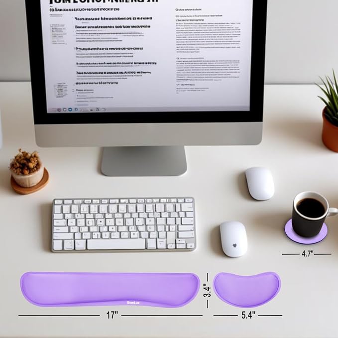 BamLue Keyboard Wrist Rest, BamLue Memory Foam Pad Set for Easy Typing & Pain Relief for Laptop, Office & Home, Ergonomic Sets for Keyboard, Gel Mouse Wrist Rest, Smooth Fiber Cushion Wrist Support