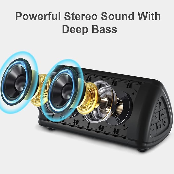 Prosonic BT3 Portable Wireless Bluetooth Speaker with 10W Stereo Sound & Bass Boost -Rich Sound & Intense Bass -Bluetooth 5.0 -Microphone -IPX5 - in & Outdoor Speaker (Black)