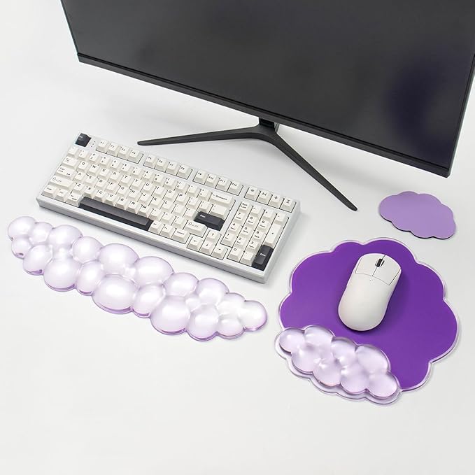 Purple Cloud Gel Wrist Rest for Keyboard and Mouse, Ergonomic Mouse Pad with Wrist Support Non-Slip Base for Typing Pain Relief/Computer/Laptop/Home/Office