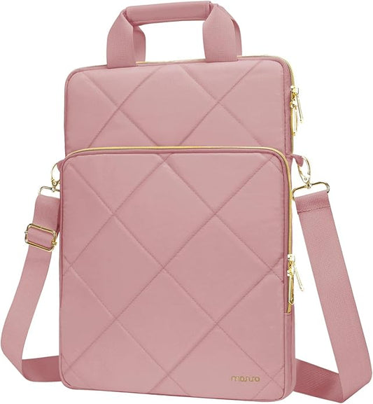 MOSISO Vertical Laptop Shoulder Bag,Computer Bag,Rhombus Quilted Messenger Bag with Front Pocket&Handle&Belt