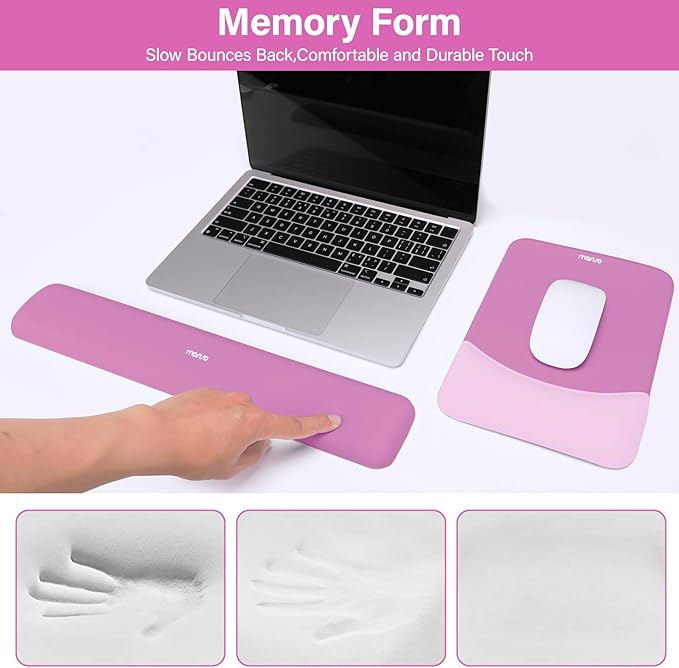 MOSISO Wrist Rest Support for Mouse Pad&Keyboard Set, Rectangular Ergonomic Mousepad Non-Slip Base Home/Office Pain Relief&Easy Typing Pad with Neoprene Cloth&Raised Silicone Lining, Rose Red