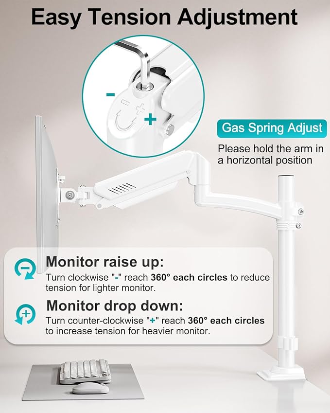 Dual Monitor Stand for 2 Screens up to 32 inch, Vertical Stacked Dual Monitor Mount, Full Motion Adjustable Tall Double Monitor Desk Mount, Each Arm Holds 4.4-22lbs, VESA 75/100mm, White, Freelift