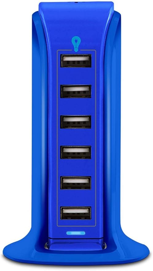 Aduro 40W 6-Port USB Desktop Charging Station Hub Wall Charger for iPhone iPad Tablets Smartphones with Smart Flow (Blue)